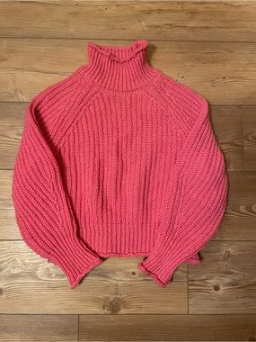 Jon & Anna Chunky Cropped Turtleneck Sweater - Coral